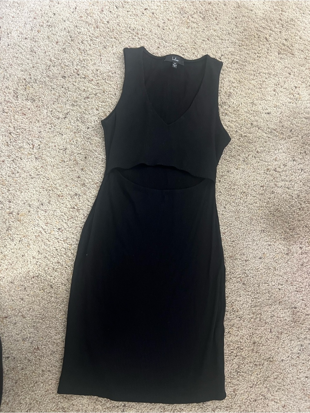 Lulu's Black Ribbed Sleeveless Cutout Midi Dress